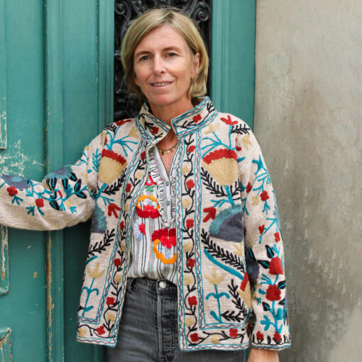 Veste brodée coton beige