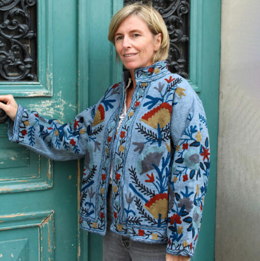 Veste brodée coton bleu