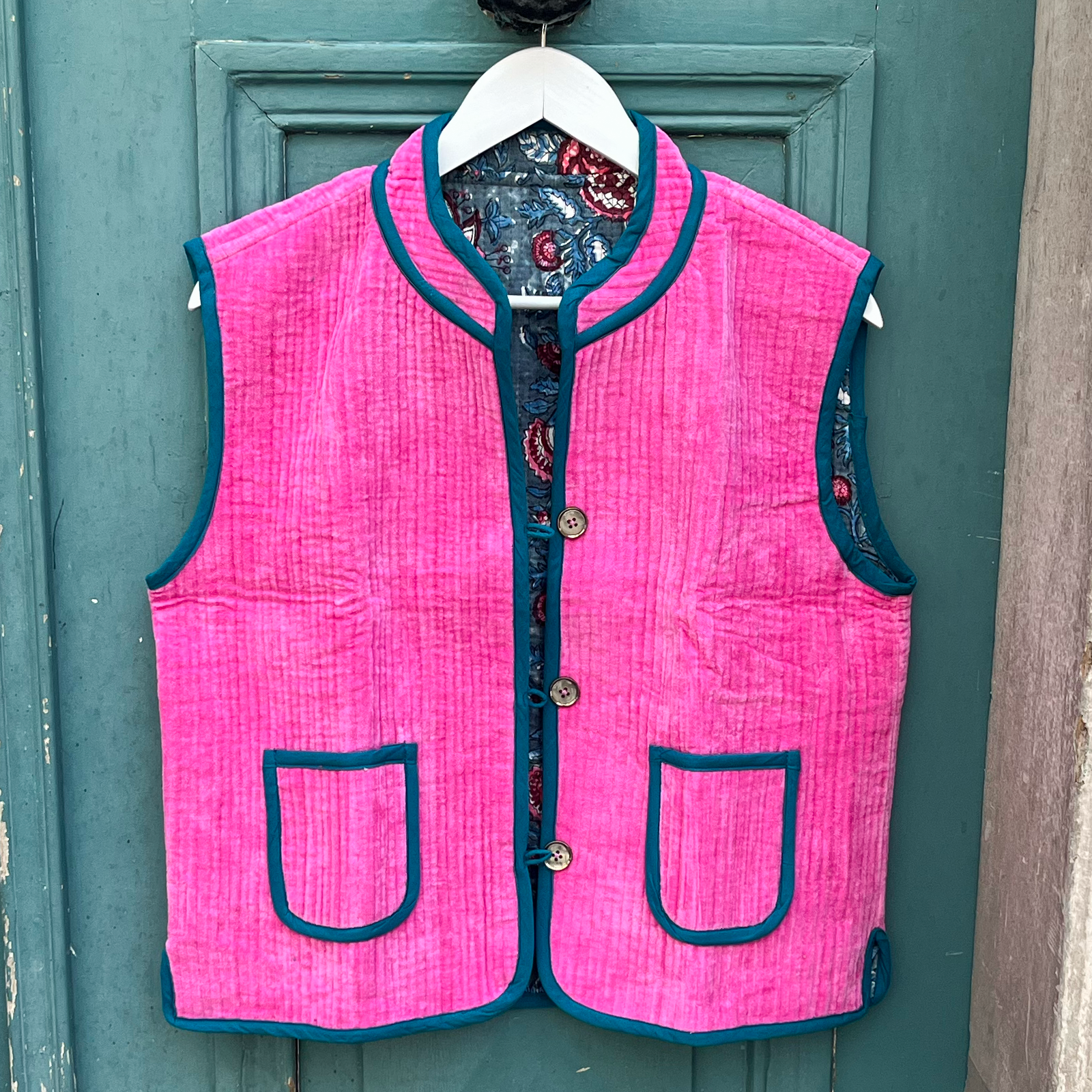 Veste Indienne sans manches velours rose