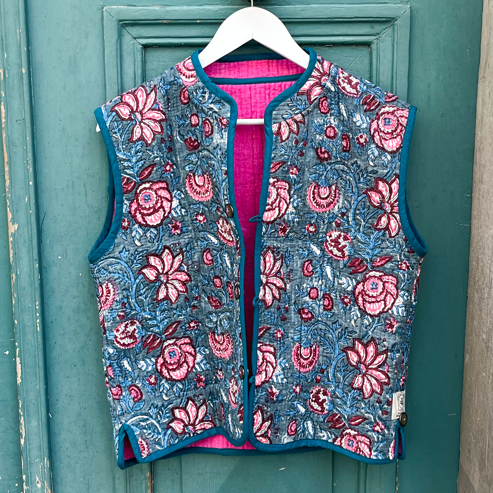 Veste Indienne sans manches velours rose – Image 3