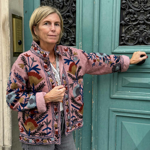 Veste brodée coton rose