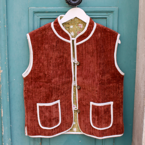 Veste Indienne sans manches velours marron