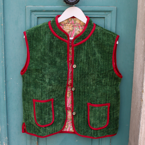 Veste Indienne sans manches velours vert