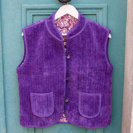 Veste Indienne sans manches velours violette