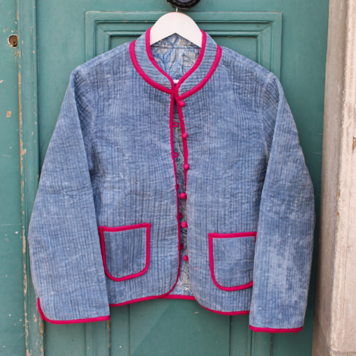 Veste Indienne velours bleu ciel