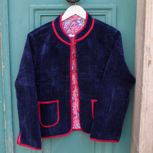 Veste Indienne velours bleu marine