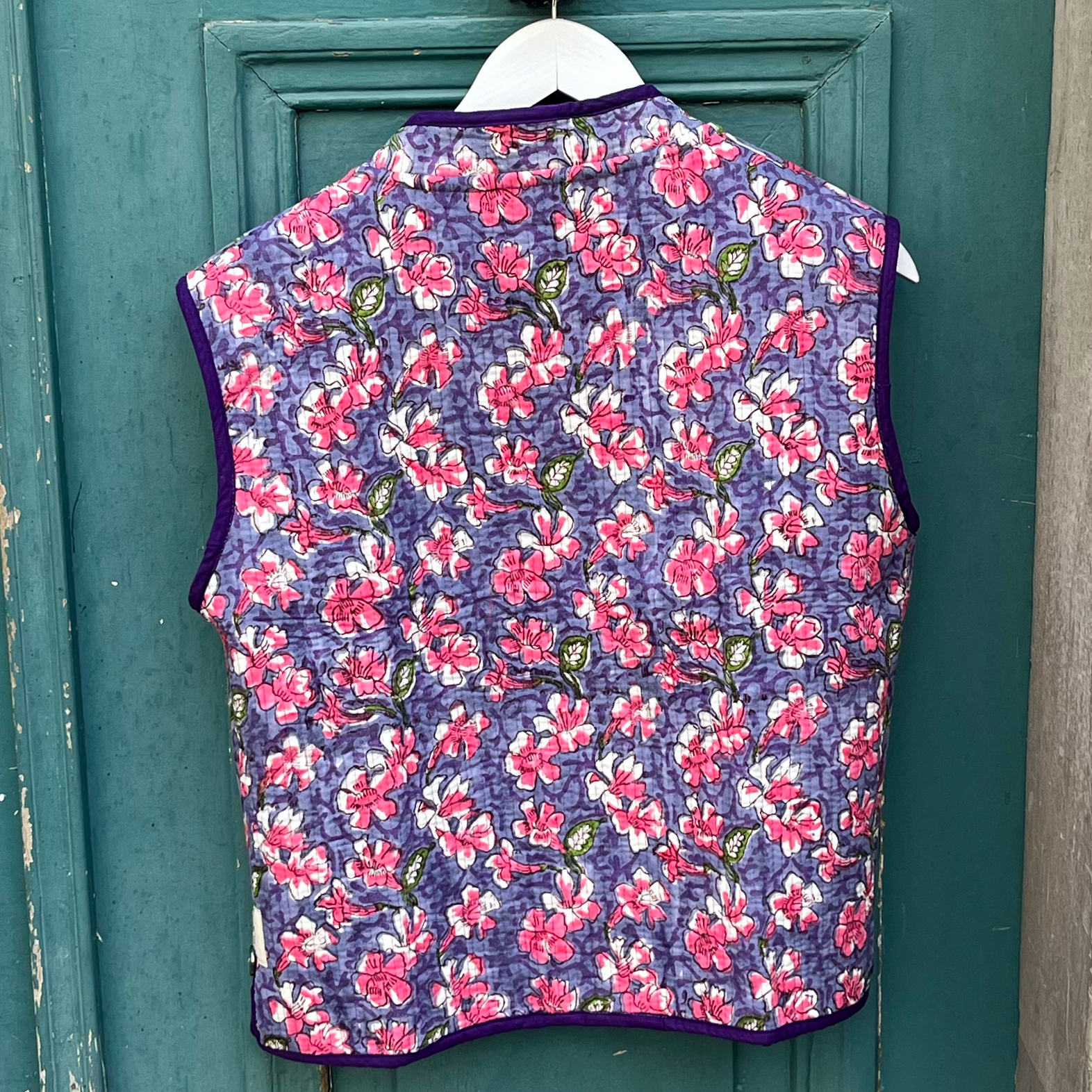 Veste Indienne sans manches velours verte et violette – Image 4