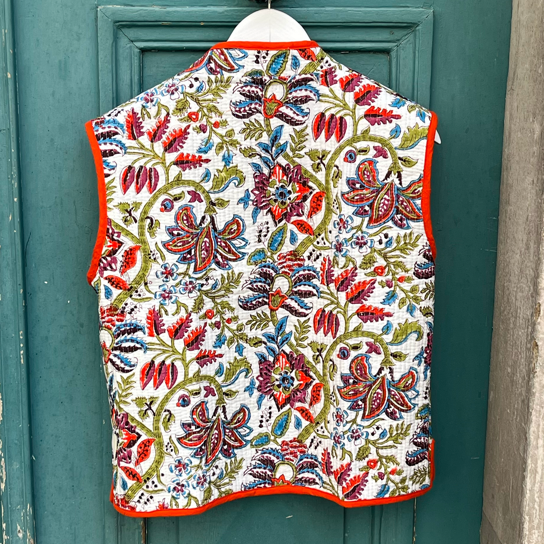 Veste Indienne sans manches velours violette et orange – Image 4