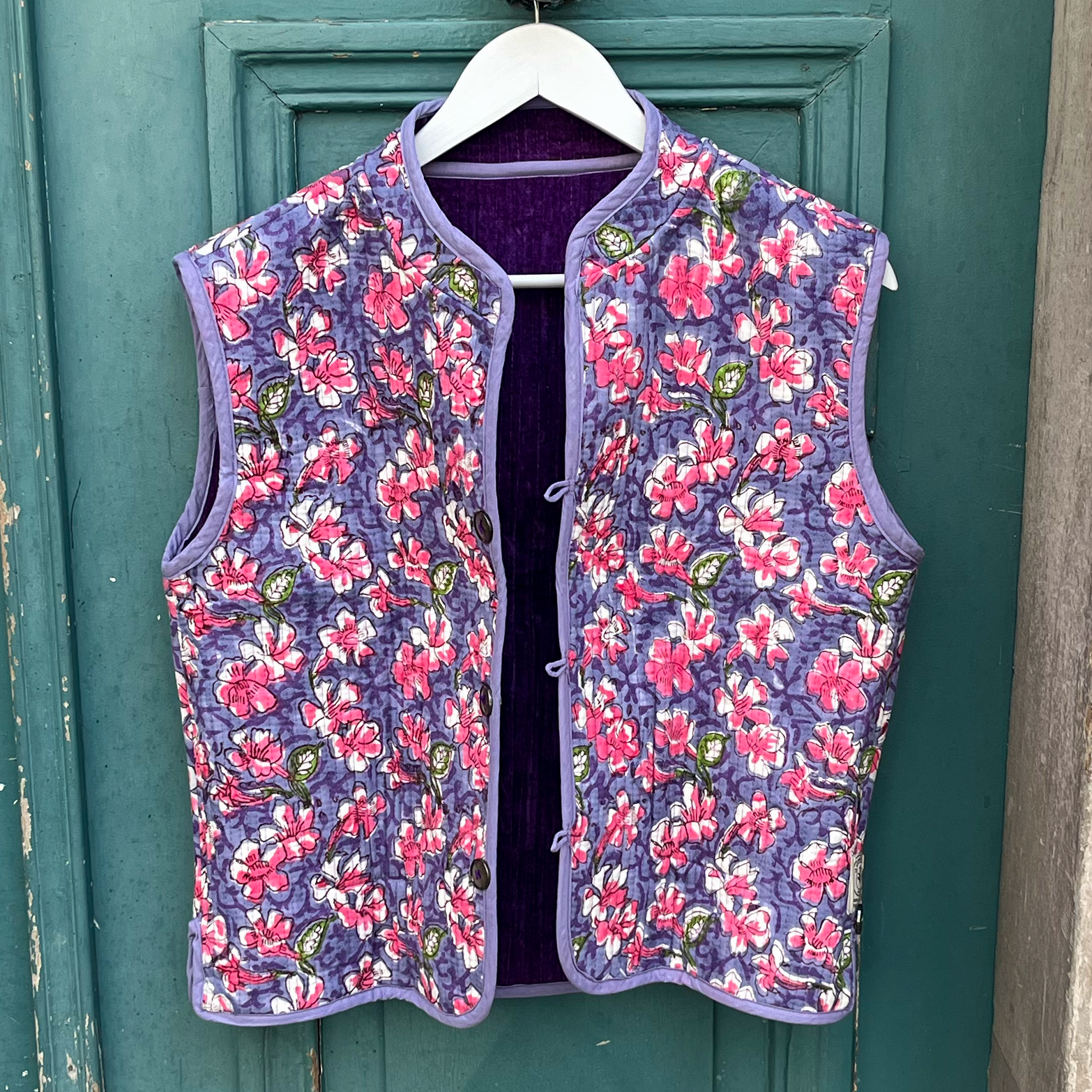 Veste Indienne sans manches velours violette et lila – Image 3