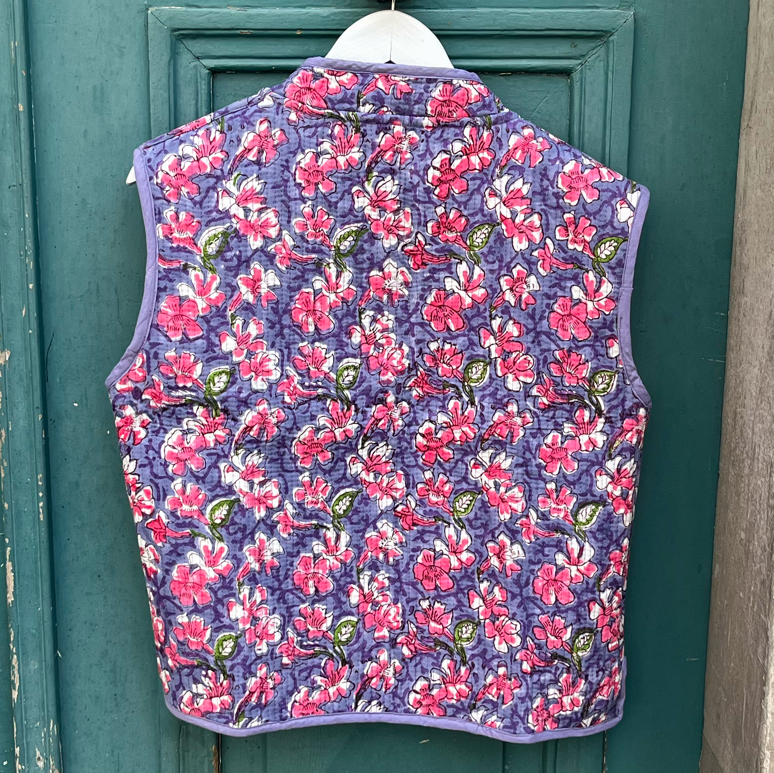 Veste Indienne sans manches velours violette et lila – Image 4