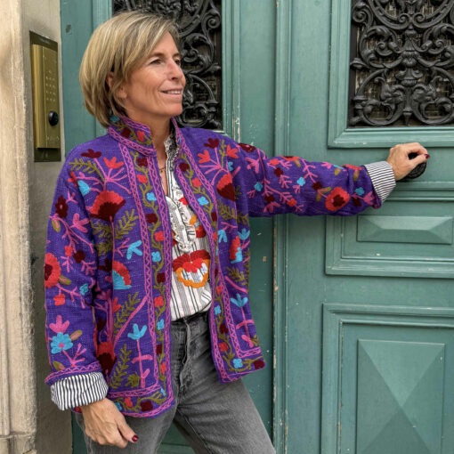 Veste brodée coton mauve